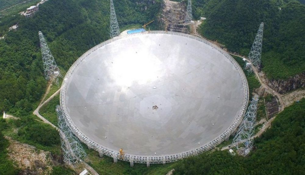 El radiotelescopio esférico de apertura de quinientos metros, FAST, se encuentra en China. El radiotelescopio esférico de apertura de quinientos metros, FAST, se encuentra en China.