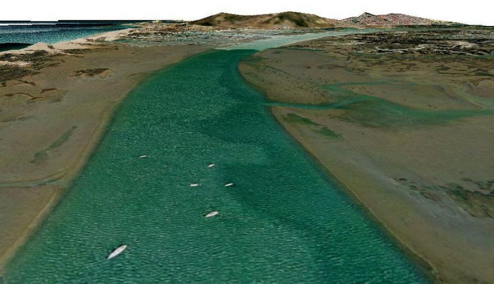 Vista aérea en 3D del Caño de Sancti Petri. Vista aérea en 3D del Caño de Sancti Petri.