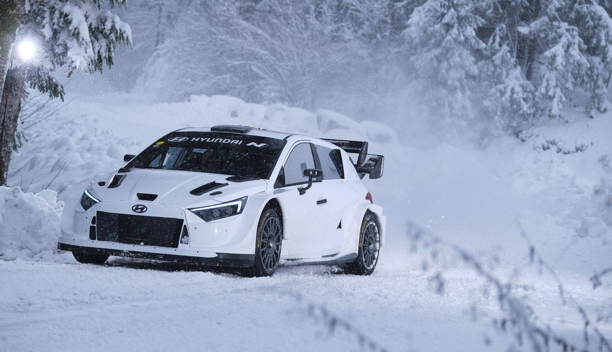 El Hyundai i20 N Rally1 en los test.