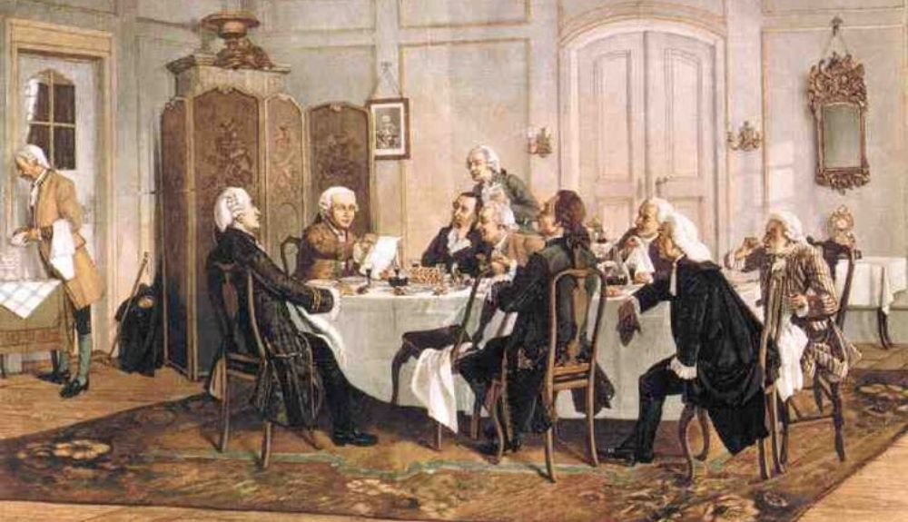 Kant y sus amigos, de Emil Doerstling, captura el espíritu de debate entre Kant y sus compañeros. Kant y sus amigos, de Emil Doerstling, captura el espíritu de debate entre Kant y sus compañeros.