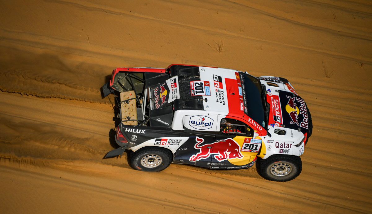 Nasser Al Attiyah, ganador del Rally Dakar 2022 con su Toyota GR DKR Hilux T1+. Foto Red Bull.
