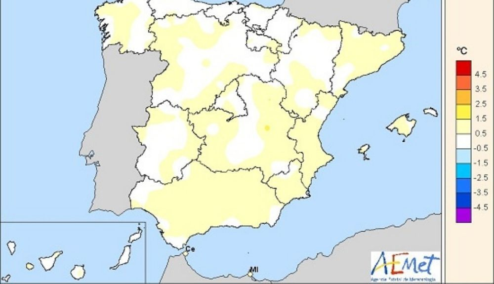 Anomalías de las temperaturas en España en el pasado año.