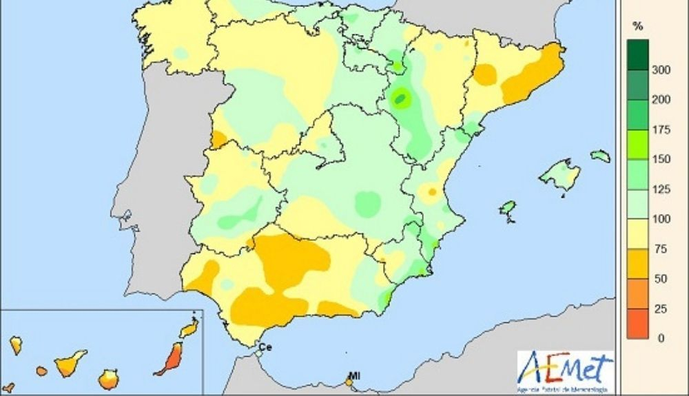 Porcentaje de la precipitación acumulada en 2021 respecto de la media 1981 2021.
