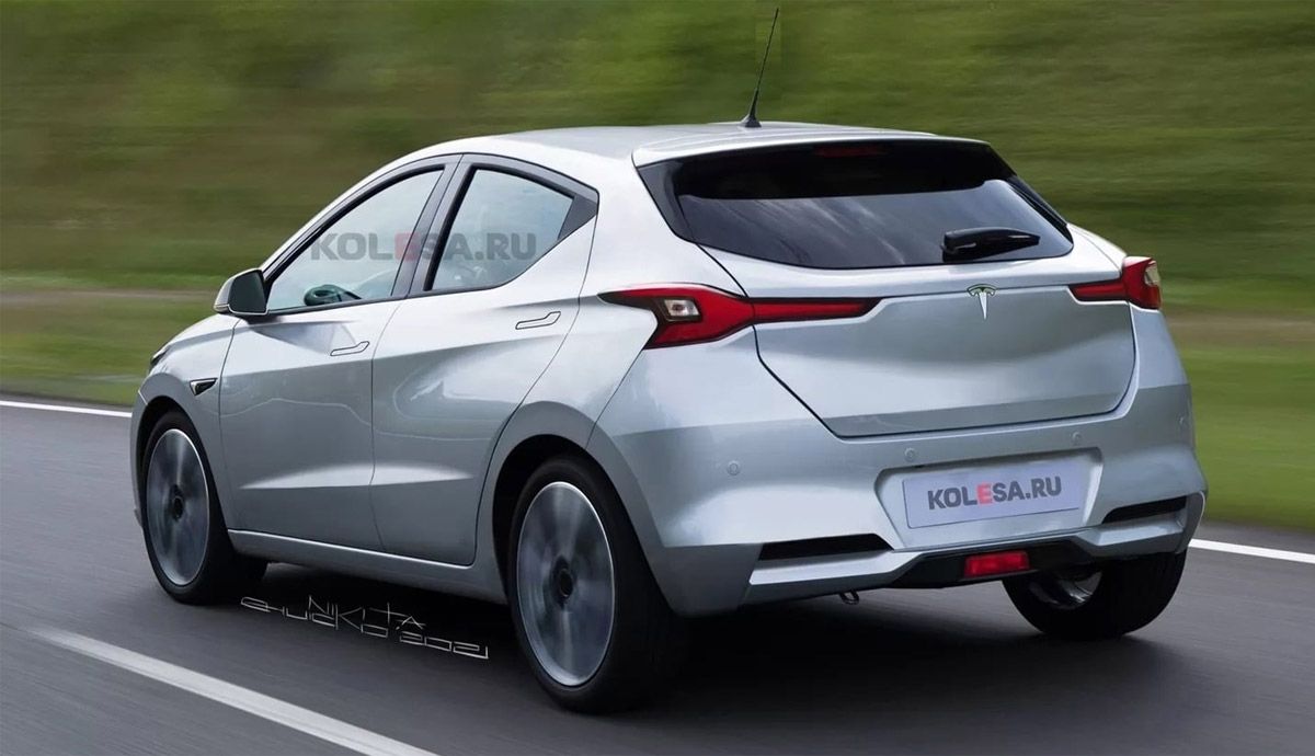 Así son las primeras recreaciones del futuro compacto eléctrico de Tesla. Fuente Kolerasu.ru.
