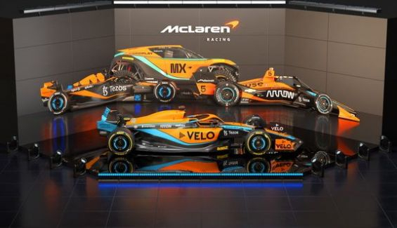 Presentación del equipo McLaren con el monoplaza de F1, el de la Indycar y el vehículo de la Extreme E