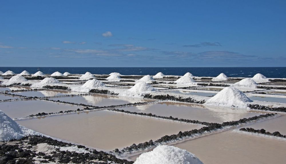 La sal de mar se somete a un proceso de evaporación para separar la sal del agua. La sal de mar se somete a un proceso de evaporación para separar la sal del agua.