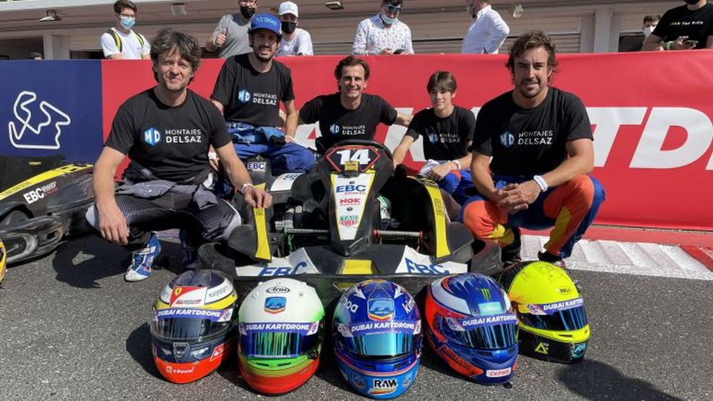 Angel Burgueño  Alberto Fernandez Pedro De la Rosa Nikola Tsolov Fernando Alonso 24H dubai karting 2021