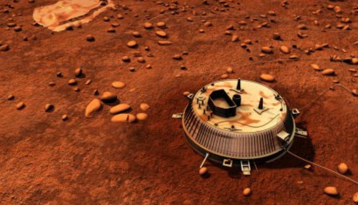 La sonda Huygens tras su aterrizaje en Titán.