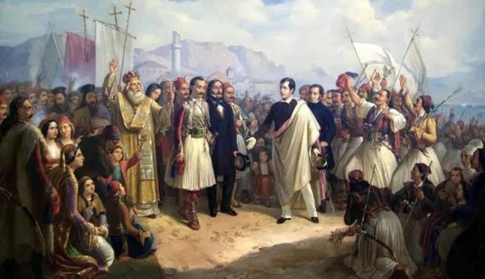 La recepción de Lord Byron en Missolonghi, una pintura de 1861 de Theodoros Vryzakis. La recepción de Lord Byron en Missolonghi, una pintura de 1861 de Theodoros Vryzakis.
