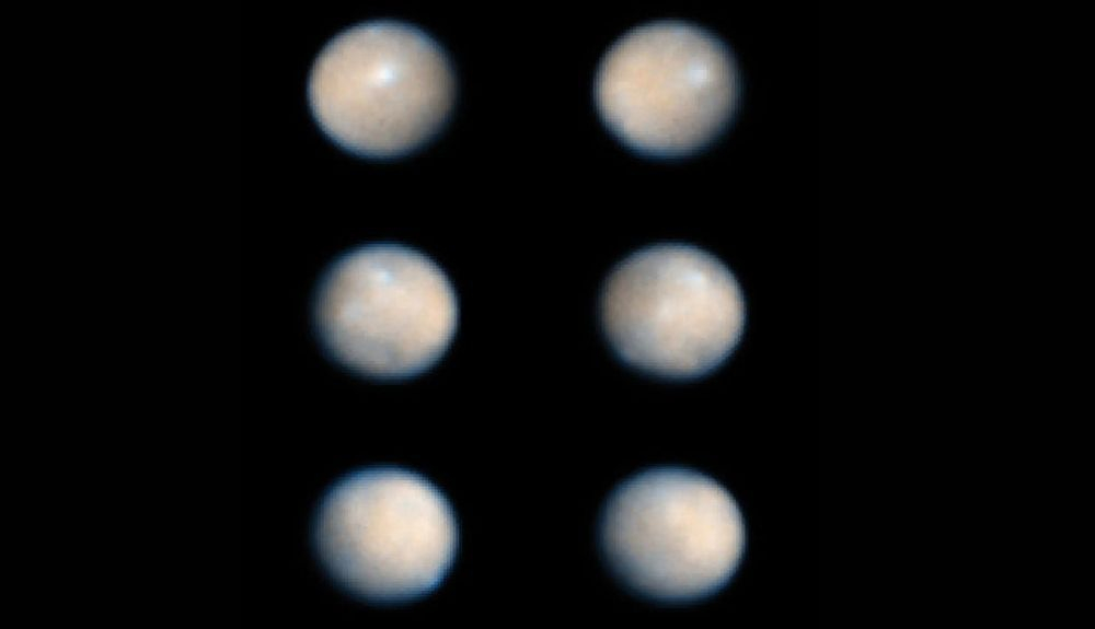 Serie de seis imágenes, que muestra la rotación de Ceres, tomadas por el Telescopio Espacial Hubble. Serie de seis imágenes, que muestra la rotación de Ceres, tomadas por el Telescopio Espacial Hubble.