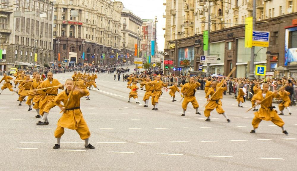 Monjes Shaolin en un festival internacional en Moscú.