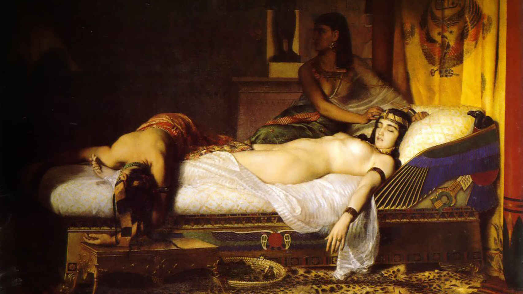 La muerte de Cleopatra, de Jean André Rixens. Es posible que nunca sepamos con certeza cómo murió Cleopatra.