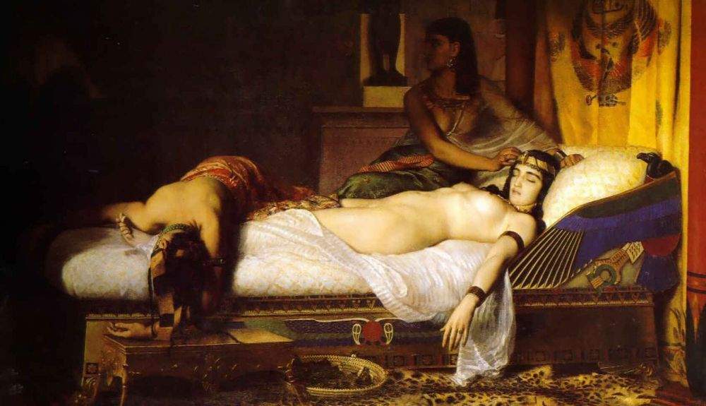 La muerte de Cleopatra, de Jean André Rixens. Es posible que nunca sepamos con certeza cómo murió Cleopatra.
