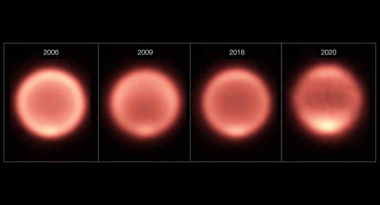 Imágenes térmicas de Neptuno, tomadas entre 2006 y 2020.
