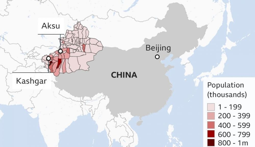 Situación en el mapa de la provincia de Xinjiang.