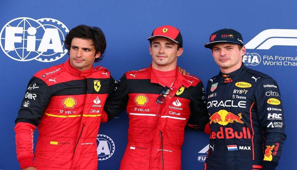 Los 3 pilotos que ocuparán las 3 primeras posiciones de la parrilla Leclerc Sainz y Verstappen