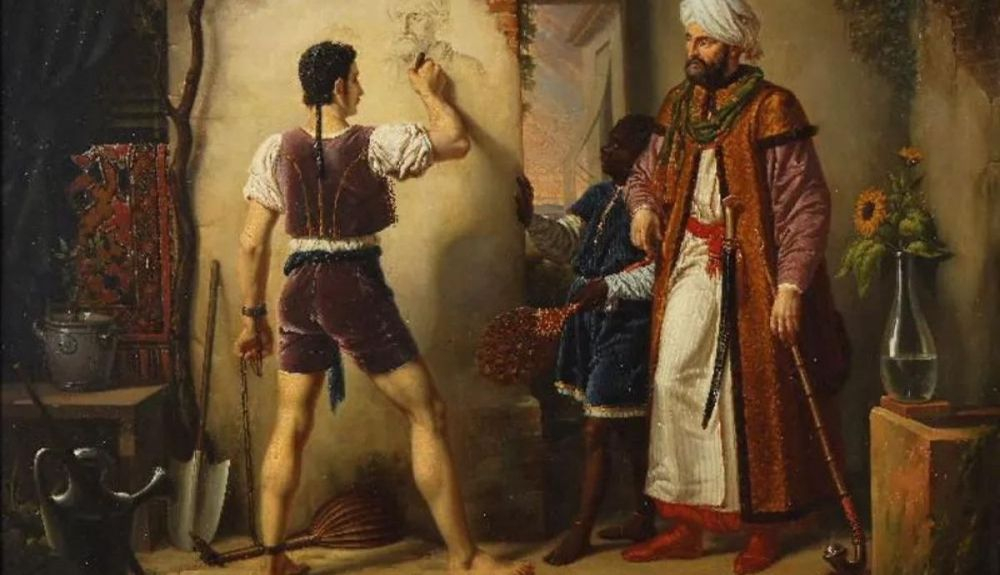 Filippo Lippi, esclavo en Argel en el siglo XVI, dibujando un retrato de su amo en la pared. Obra de Pierre Nolasque Bergeret. Musée Thomas Henry. Filippo Lippi, esclavo en Argel en el siglo XVI, dibujando un retrato de su amo en la pared. Obra de Pierre Nolasque Bergeret. Musée Thomas Henry.