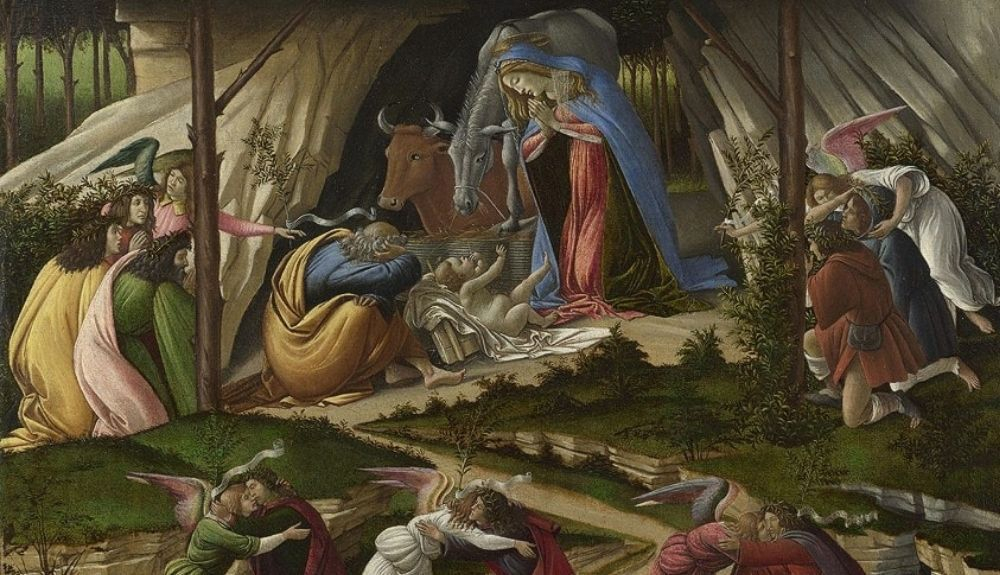 Detalle de La Natividad Mística, la única obra firmada por Botticelli. Detalle de La Natividad Mística, la única obra firmada por Botticelli.