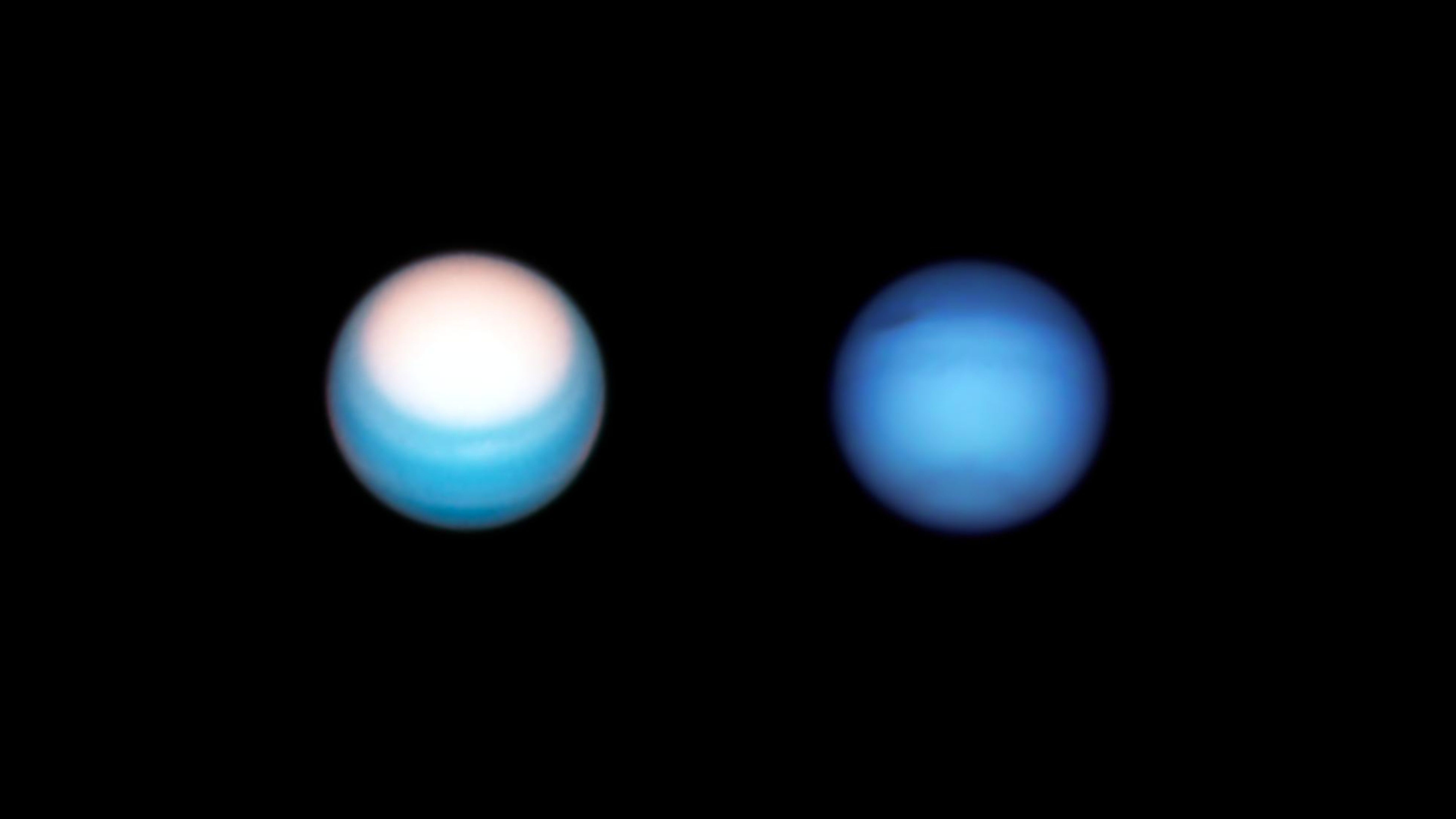 Neptuno es un tono azul rico y profundo, mientras que Urano es un tono claramente pálido de cian.