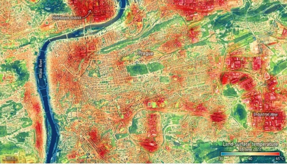 Temperatura de la superficie terrestre en Praga el 18 de junio de 2022