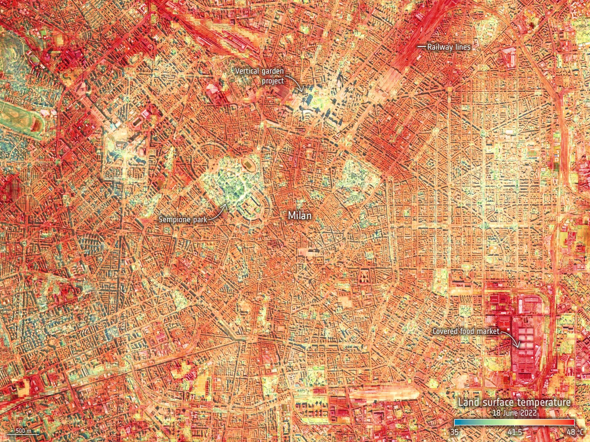 Imagen donde se aprecia la ola de calor que sufrió Milán el 18 de junio de 2022.