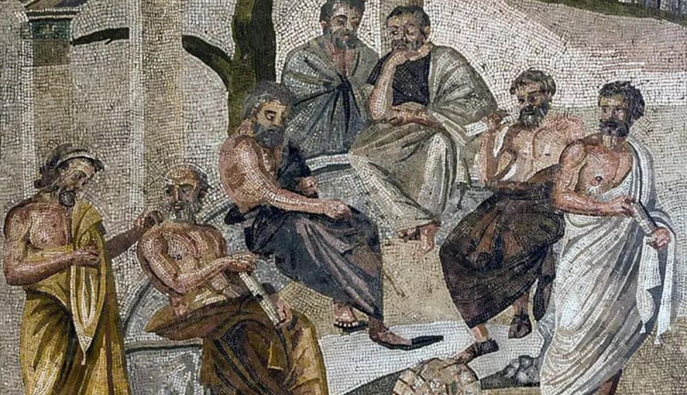 Detalle de un mosaico de la Academia de Platón en Pompeya.