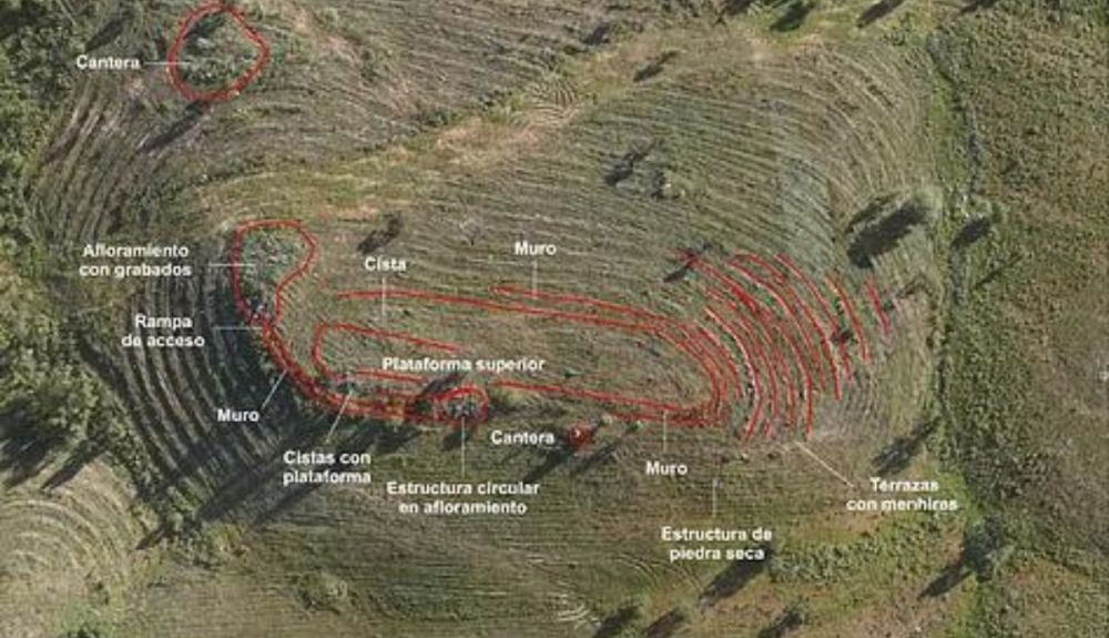 Vista aérea del conjunto megalítico localizado en la finca La Torre La Janera.