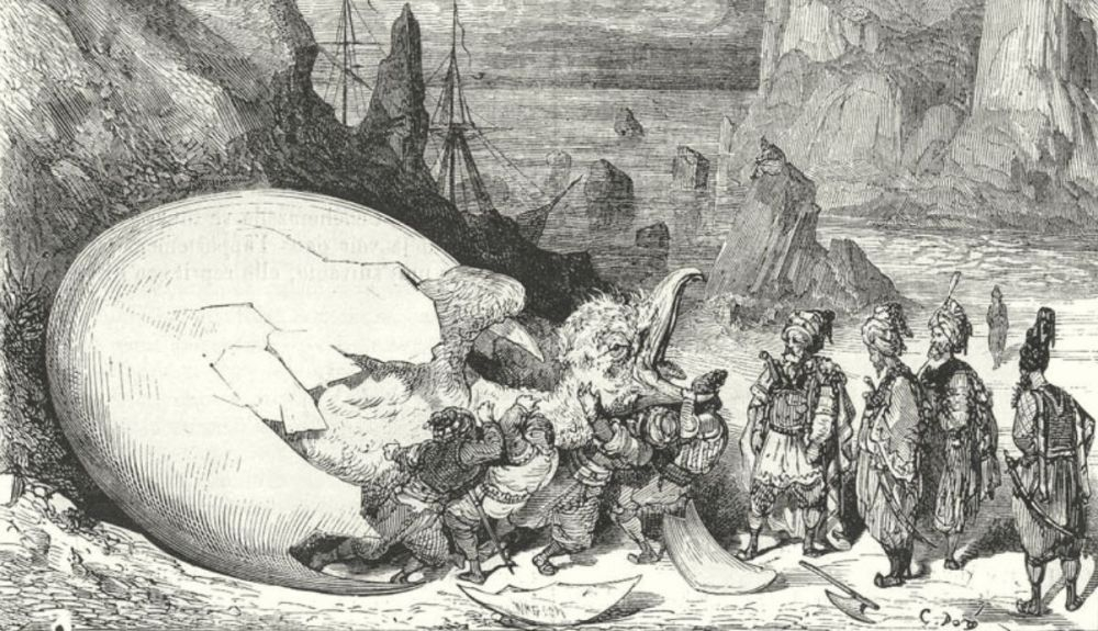 Ilustración de uno de los viajes de Simbad el marino.