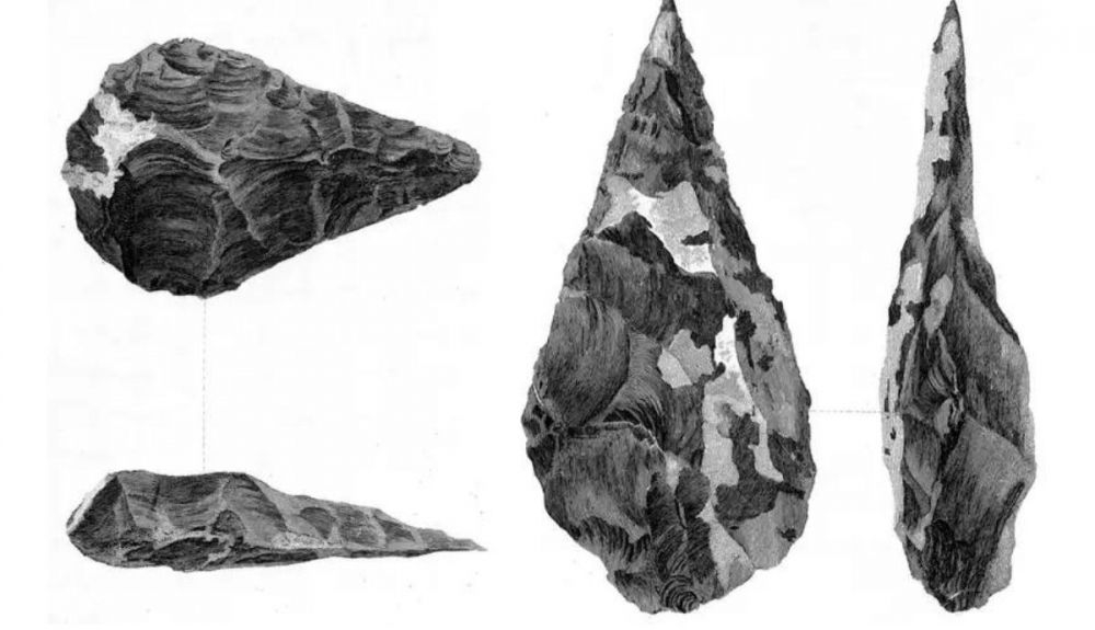 Las hachas de mano de la Edad de Piedra se descubrieron en Hoxne, Inglaterra, a fines del siglo XVIII.