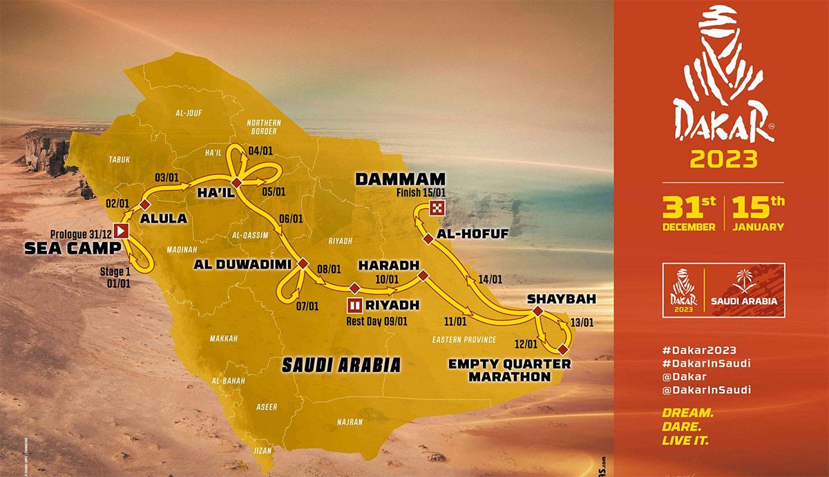 Este es el recorrido para el Rally Dakar 2023 que arranca el próximo día 31 de diciembre en Arabia Saudí. Imágenes Rally Dakar.
