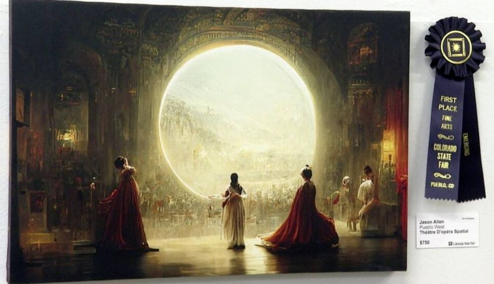 La obra 'Théâtre D'opéra Spatial' de Jason Allen, generada por inteligencia artificial, ganó el primer premio en la categoría digital de la Feria Estatal de Colorado La obra 'Théâtre D'opéra Spatial' de Jason Allen, generada por inteligencia artificial, ganó el primer premio en la categoría digital de la Feria Estatal de Colorado