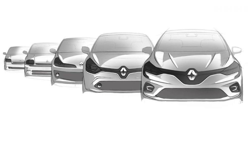 Boceto con las cinco generaciones del Renault Clio Boceto con las cinco generaciones del Renault Clio