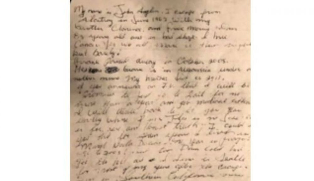 Una imagen de la carta enviada presuntamente por John Anglin. Una imagen de la carta enviada presuntamente por John Anglin.