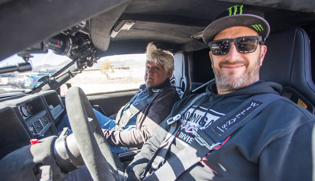 Ken Block, en un acto publicitario con el showman televisivo Jay Leno (Imagen: Hoonigan Racing)