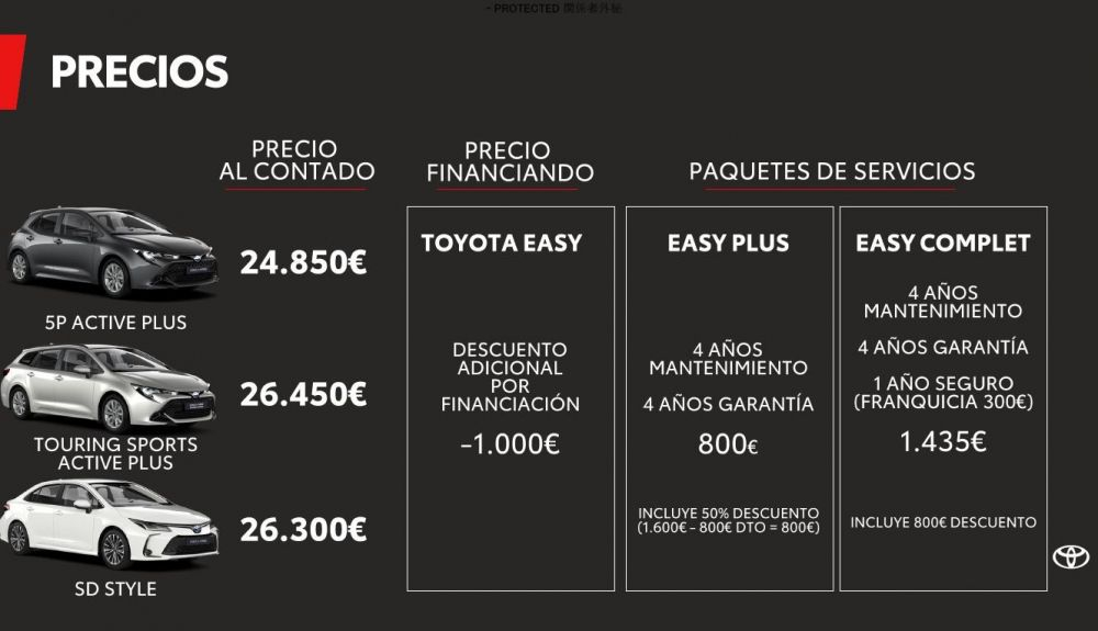 Si financias el nuevo Toyota Corolla 2023 consigues 1.000 € de descuento adicional. Si financias el nuevo Toyota Corolla 2023 consigues 1.000 € de descuento adicional.