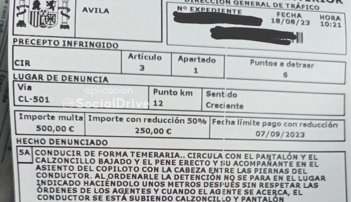La multa viral de la DGT, con final “infeliz”, 500 € por conducir mientras le hacían una felación