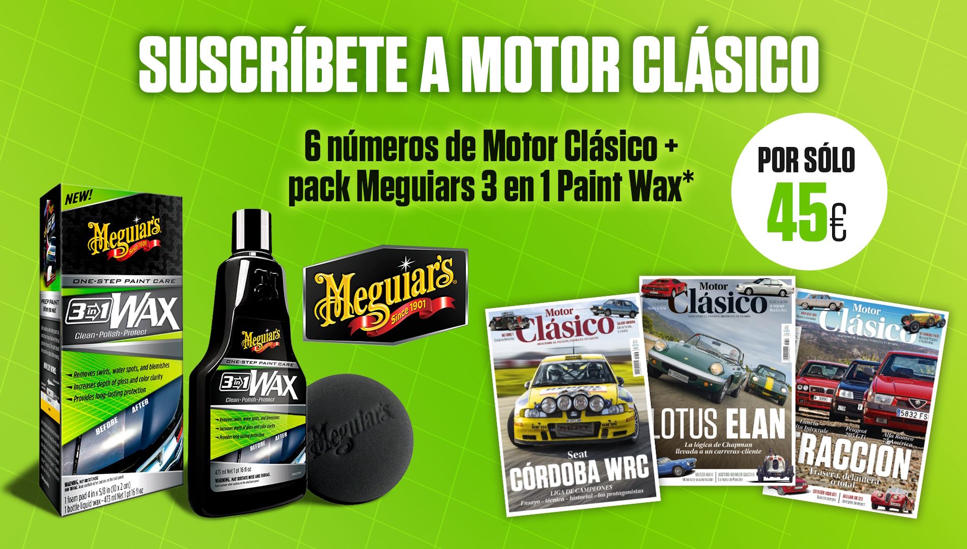 Suscríbete a Motor Clásico y llévate este pack 3 en 1 Paint Wax para restaurar pinturas desgastadas