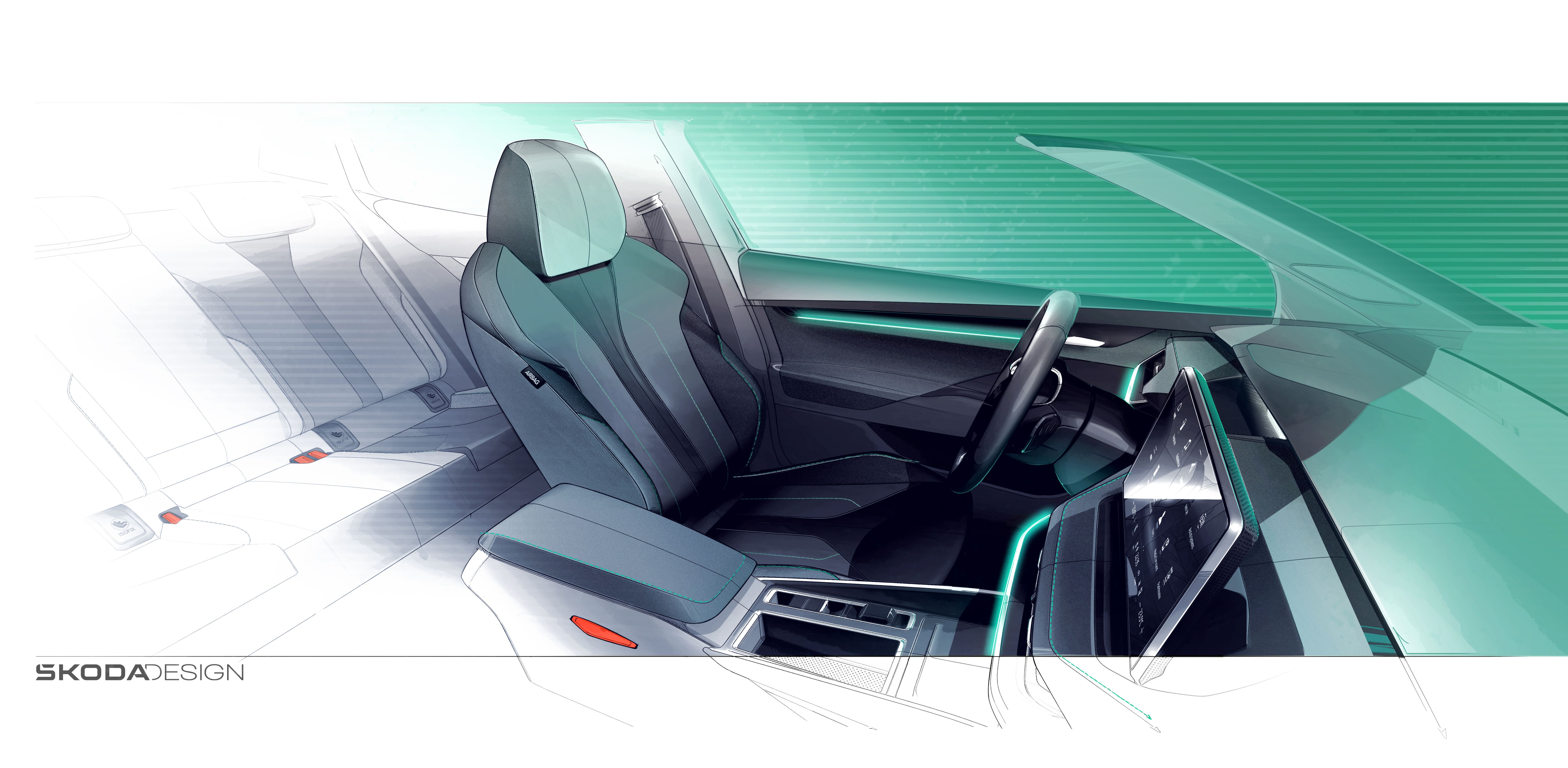 Skoda Elroq: primeros bocetos interiores.