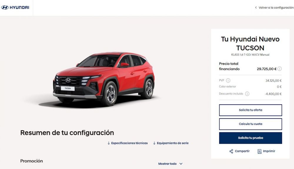 Oferta de inicio de año del Hyundai Tucson en la página web oficial de la marca