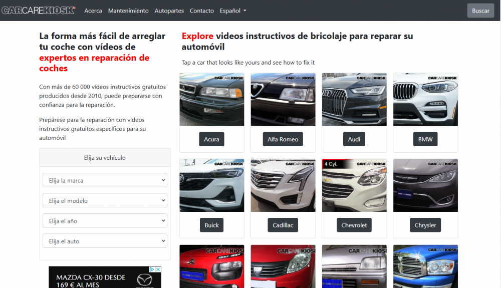 Web de vídeos con reparaciones CarCareKiosk