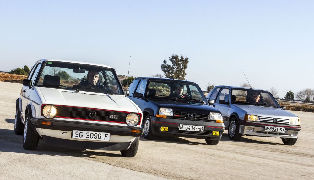 Peugeot 205 GTI, Renault R5 Turbo y VW Golf GTI