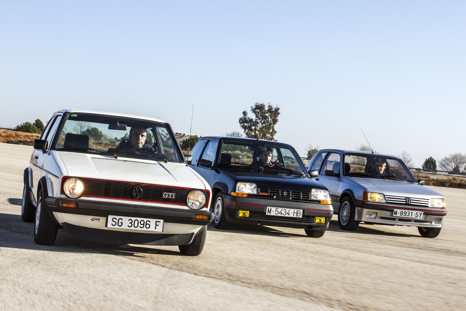 Peugeot 205, Renault R5 Turbo y VW Golf GTI