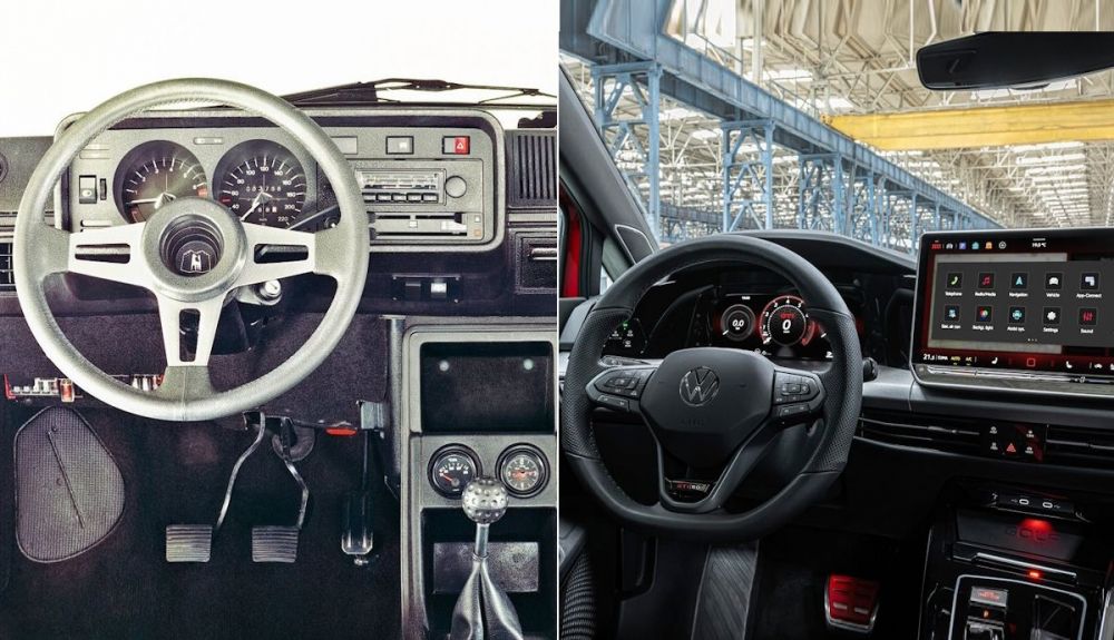 Interior del primer VW Golf GTI I original y del nuevo GTI Edition 50
