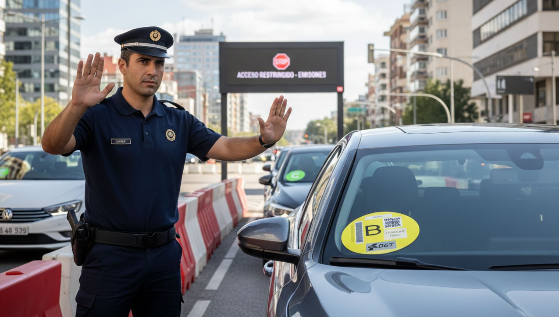 Las nuevas restricciones que llegan ya a los coches con etiqueta B en España a partir de enero. Imagen generada por IA