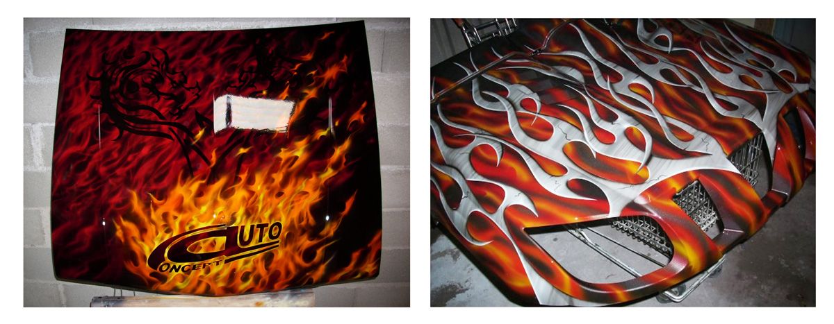 pintura aerografo llamas realistas estilizadas