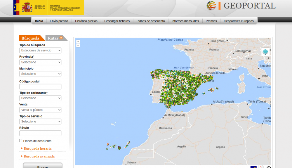 Geoportal de Hidrocarburos del Ministerio para la Transición Ecológica