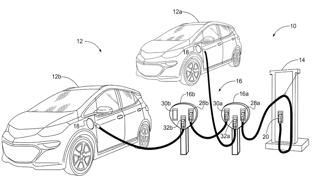 Tomas de corriente múltiple para estaciones de carga de GM. Fuente USPTO (Oficina de Patentes y Marcas de EE.UU)