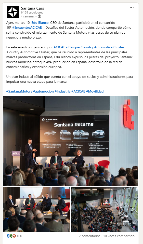Publicación de Santana en LinkedIn