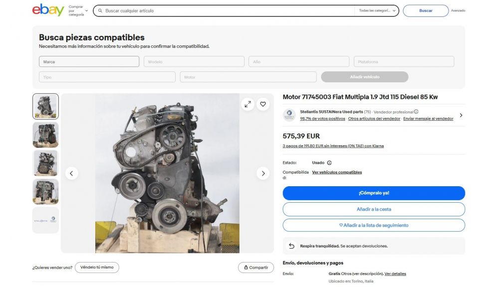 Motor oficial de Fiat a la venta en eBay por menos de 600 euros