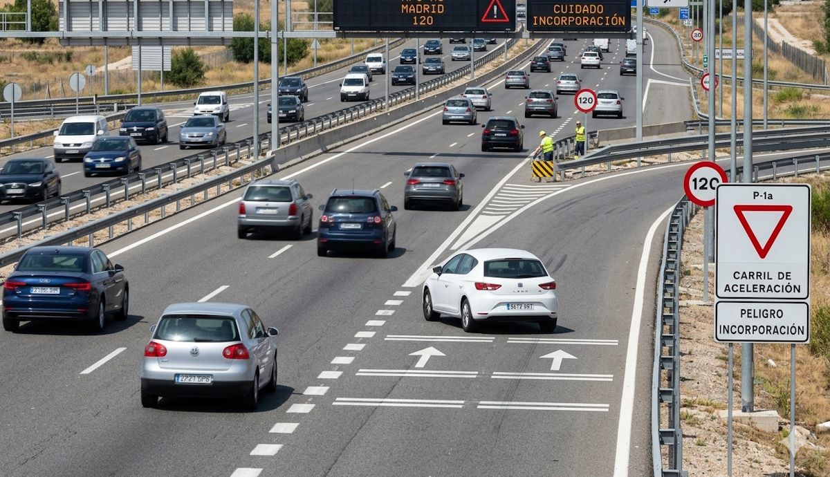 Las peligrosas dudas del final del carril de aceleración, mejor parar, seguir o entrar Foto generada por IA